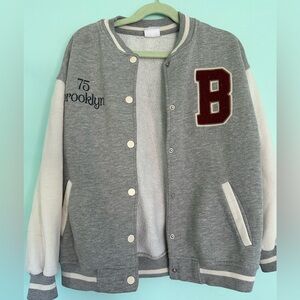 Zara Kids gray and white Brooklyn Varsity Jacket size 9/10